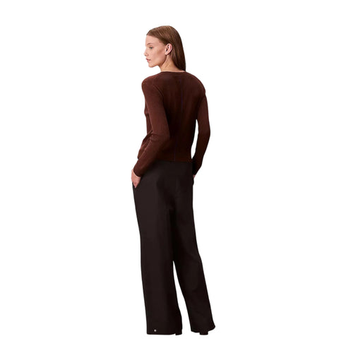 Pantalone Donna a gamba larga, modello chino, con vita alta
